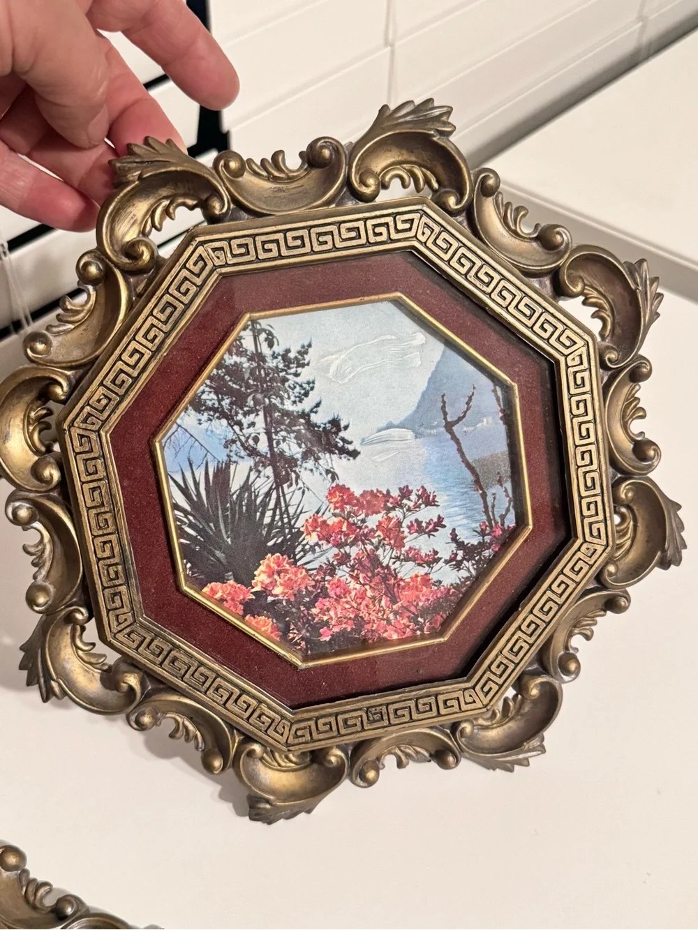 Set of 2 Vintage resin Syroco like dark Gold Wall decor art 9”
